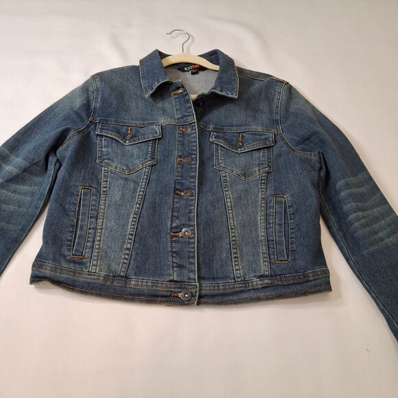 Vintage Just FAB Cropped Distressed Jean Jacket  Sz XL - Picture 3 of 12